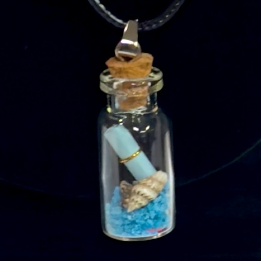 UNBRANDED Blue Fluorescent Sand DRIFT Bottle SEASHELL Necklace #1 - Picture 2 of 9